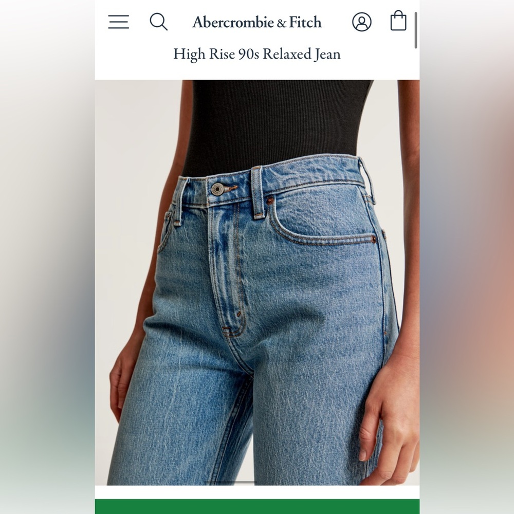 Abercrombie & Fitch High Rise 90s Relaxed Blue Jeans lightly frayed hem